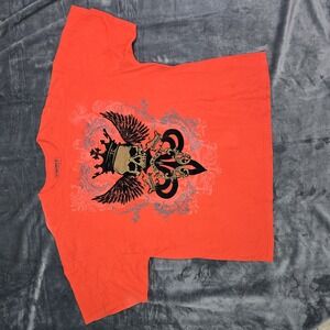 Avirex XXL Orange Skull Crown Glitter Graphic Tee Y2K Vibe